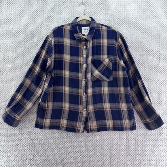 aerie Tops - aerie Plaid Flannel Shirt Womens M Blue 90s Grunge Cabincore Outdoors